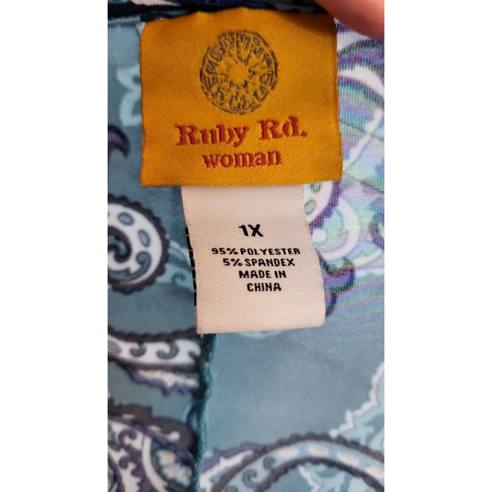Ruby Rd. Aqua Paisley Print Blouse Womans Size 1X With 3/4 Sleeve - Picture 11 of 15